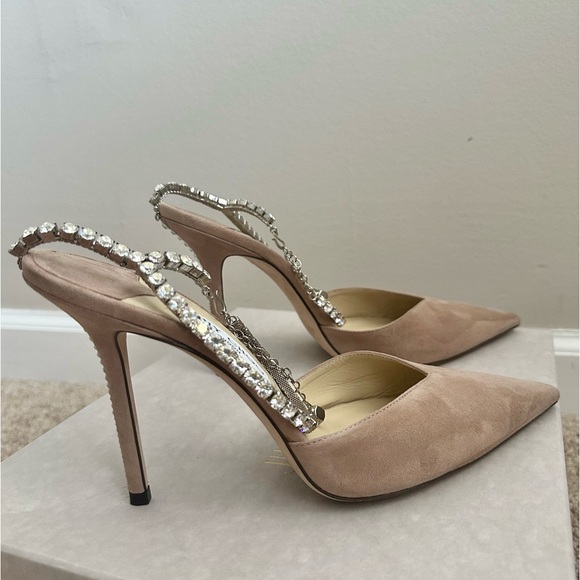 Jimmy CHOO Saeda 100 crystal-embellished suede pumps in Ballet pink/crystal - Picture 9 of 14